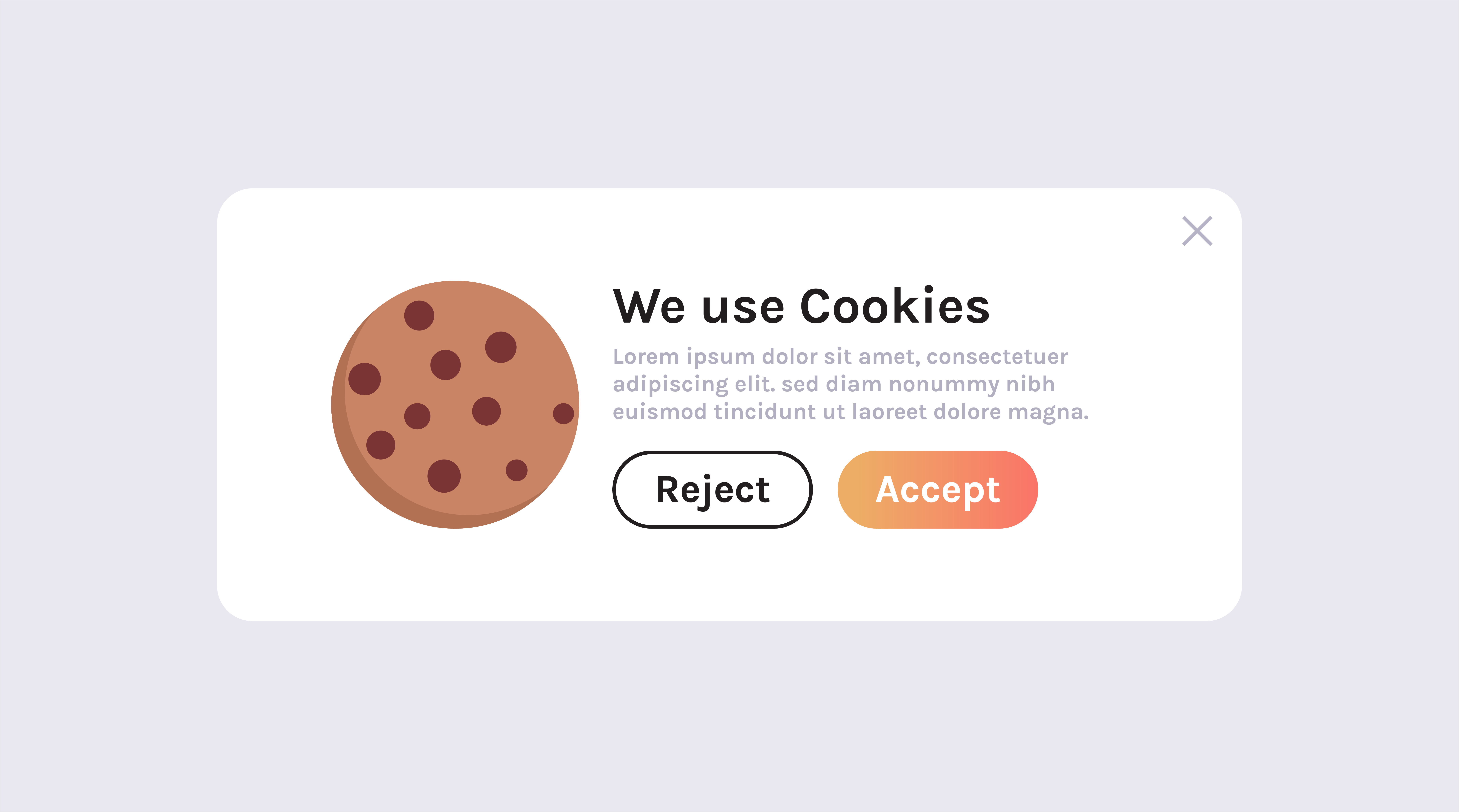 Cookie consent popup with accept and reject buttons on website interface
