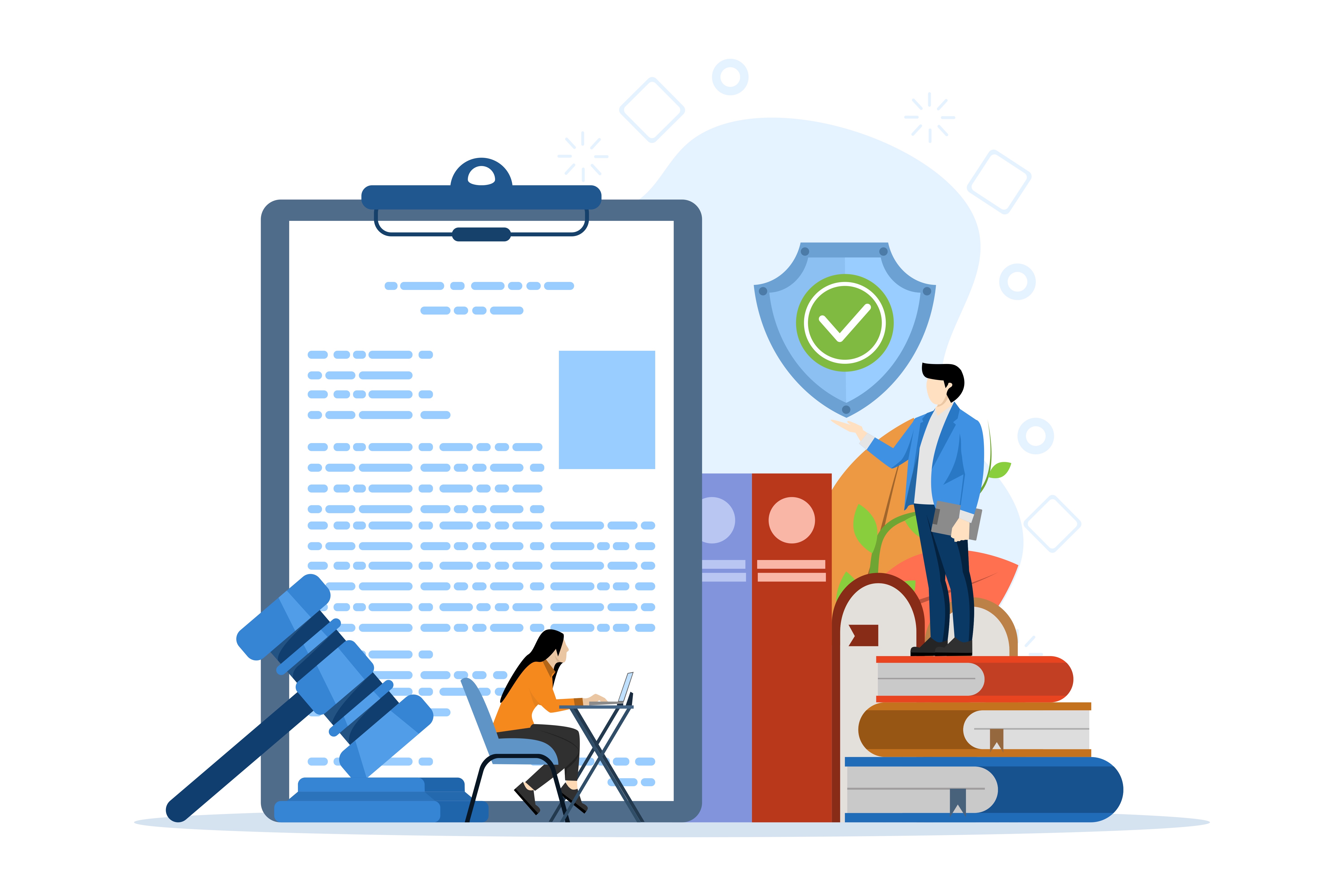 Legal compliance document with shield and gavel representing EU regulation