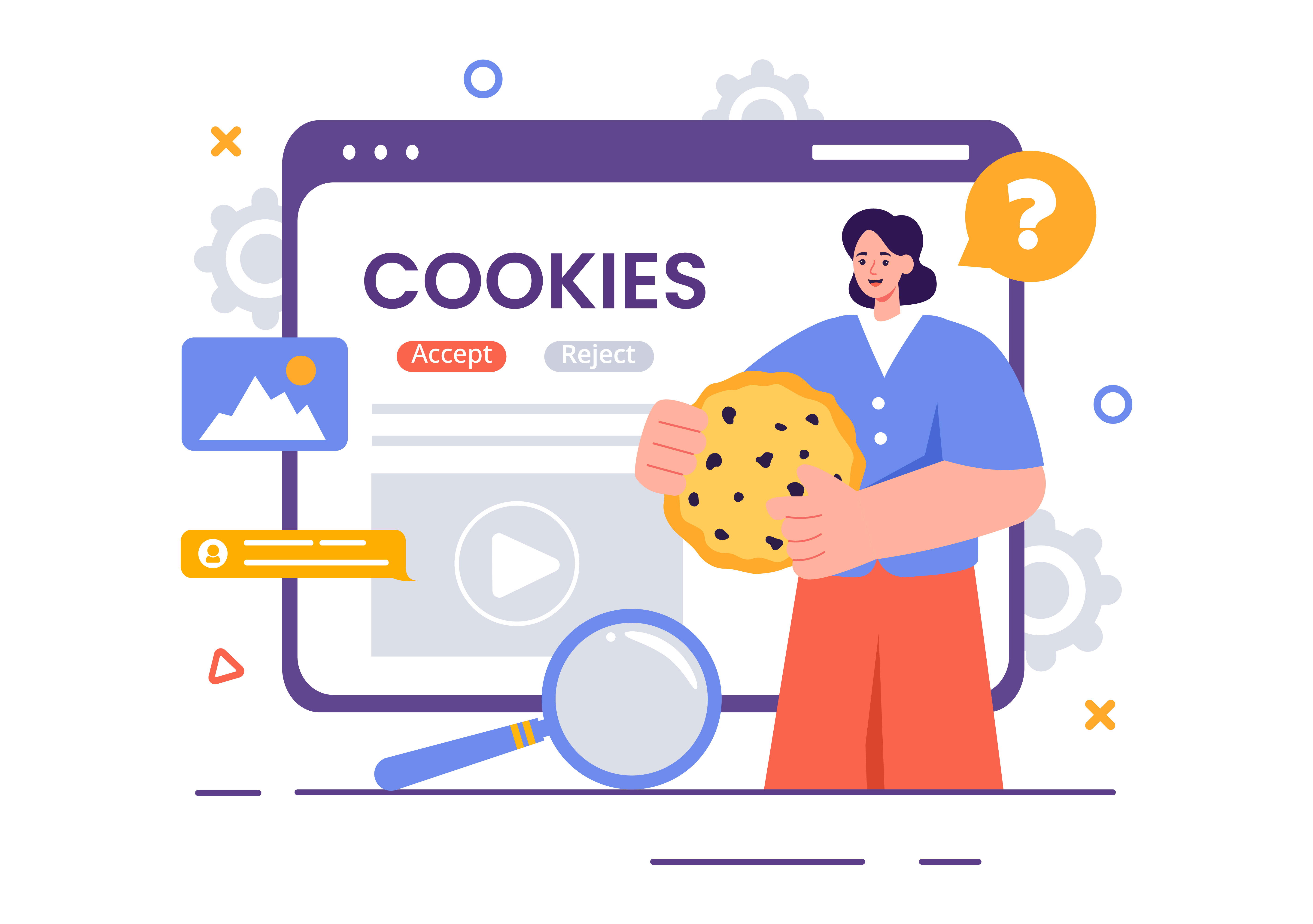 Woman interacting with cookie consent banner showing accept and reject options