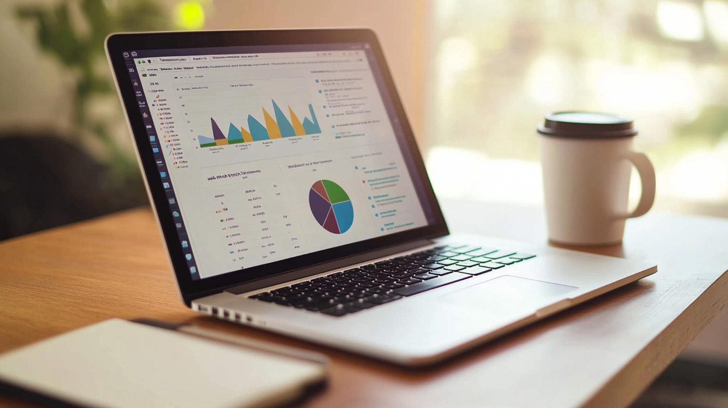 Analytics dashboard on laptop showing website traffic charts