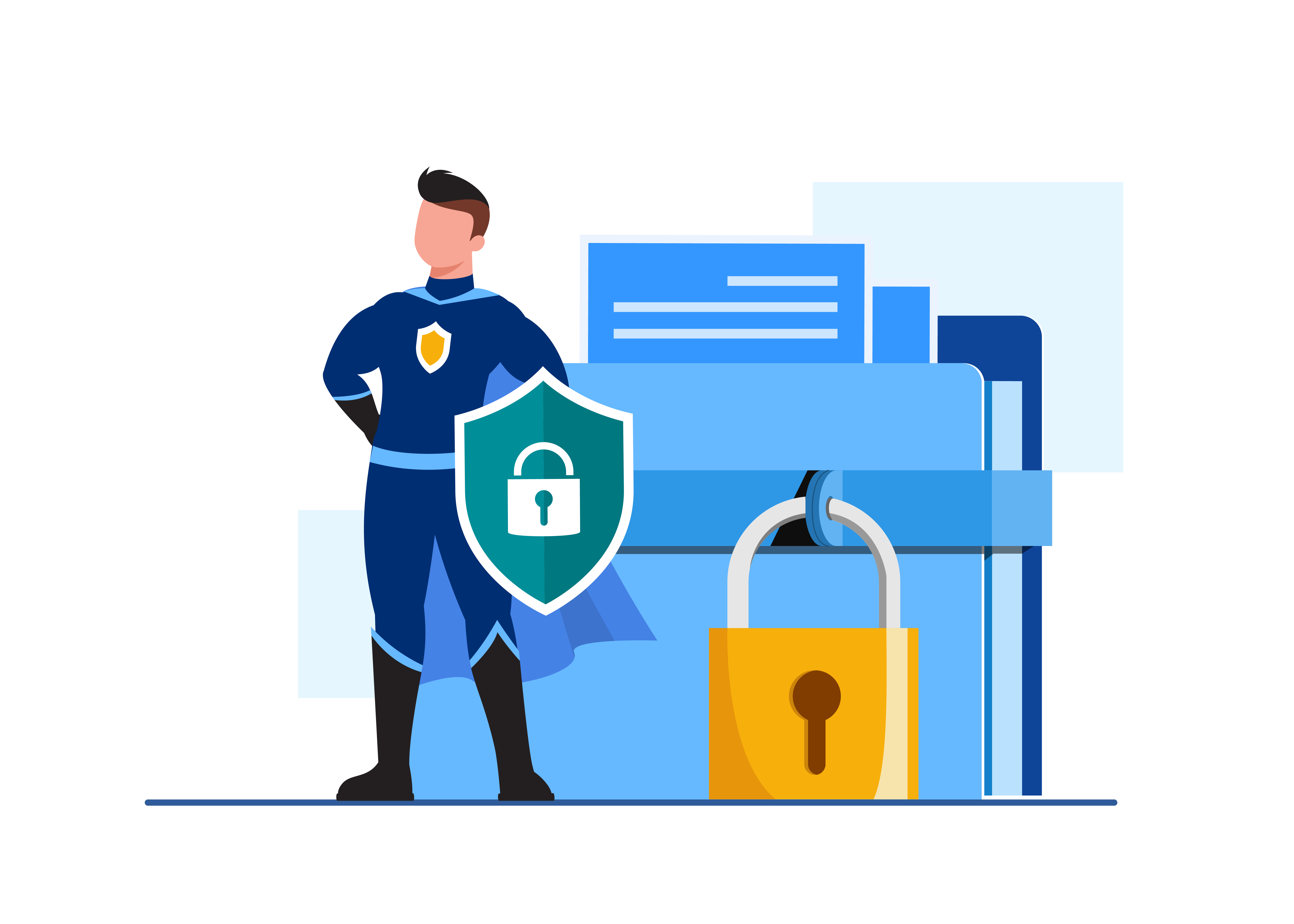 Data protection and security concept with shield and lock icons