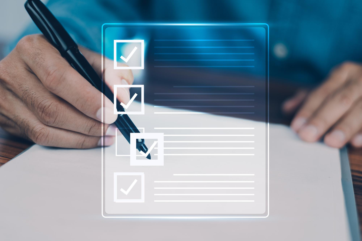 Digital checklist with pen showing verification checkmarks
