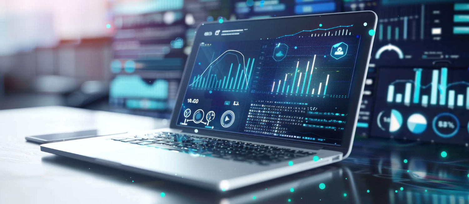 Business intelligence dashboard on laptop showing data analysis