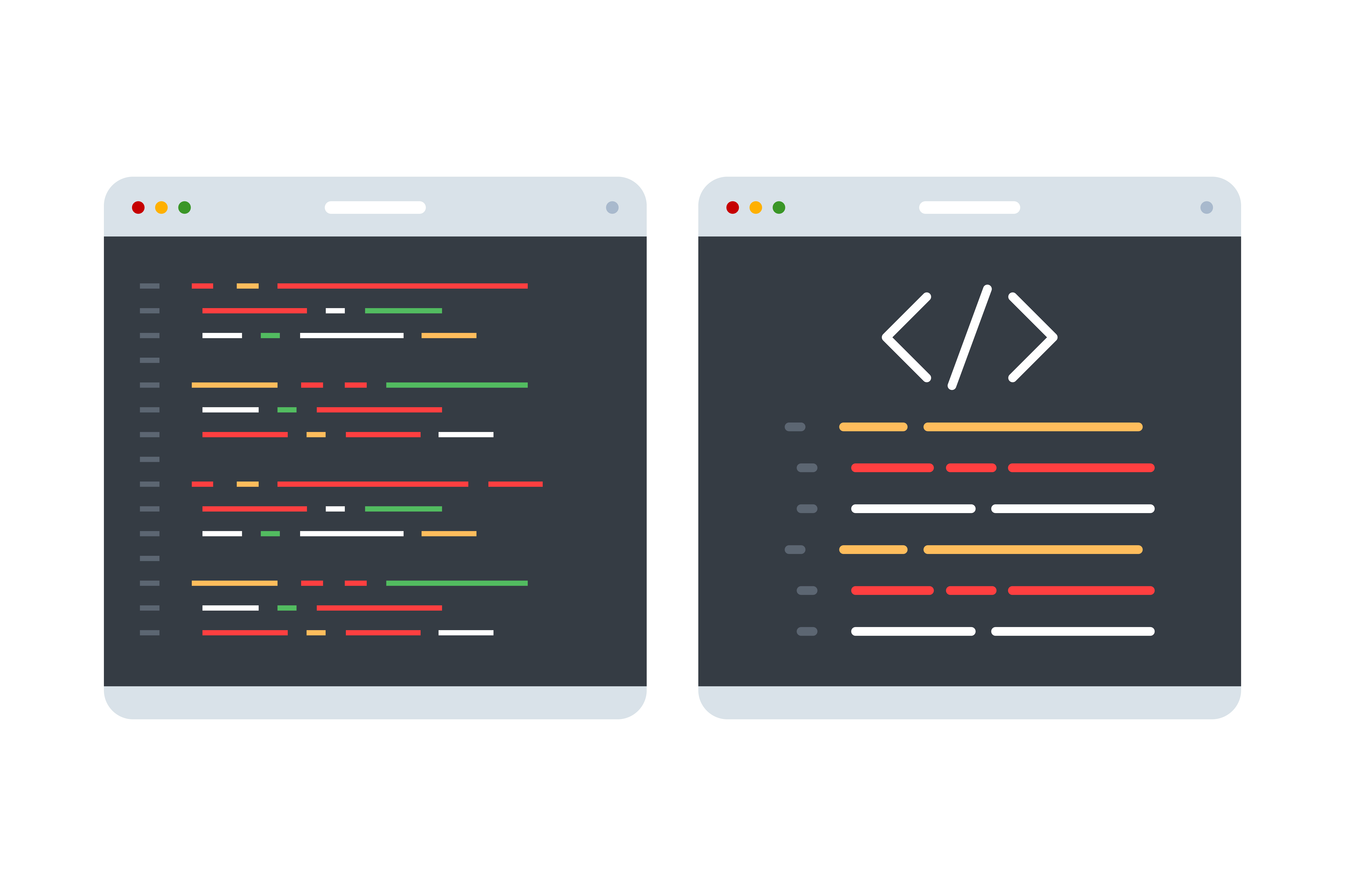 Code editor windows showing server configuration code