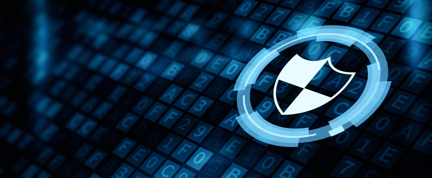 Cybersecurity shield with hexadecimal code representing data protection